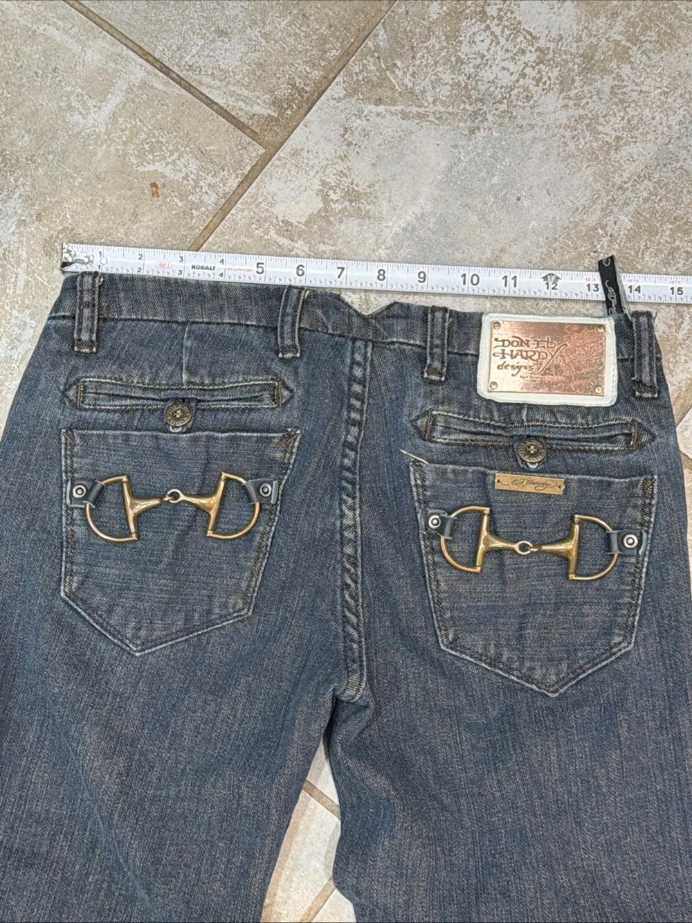 Don Ed Hardy Designs Y2K Buckle Skinny Jeans Size 28 Dark Blue